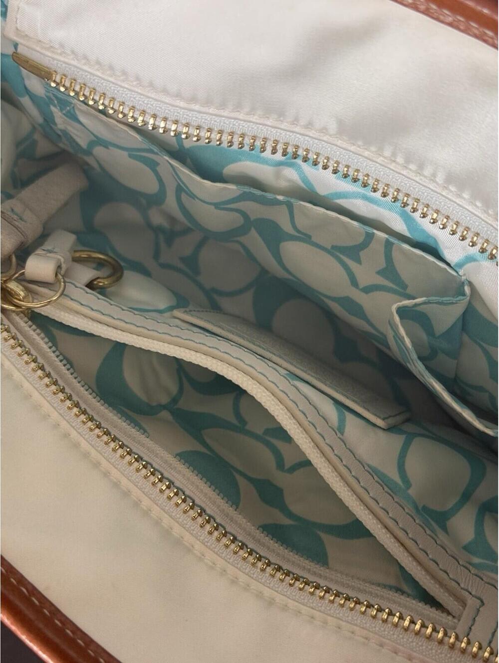 Vintage Coach Hamptons Satin Mini Tote – White with Turquoise/Aqua Accents Y2K - Picture 9 of 9